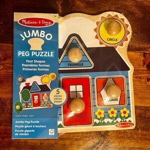 Melissa & Doug Jumbo Peg Puzzle - Red, Blue, Yellow Shapes